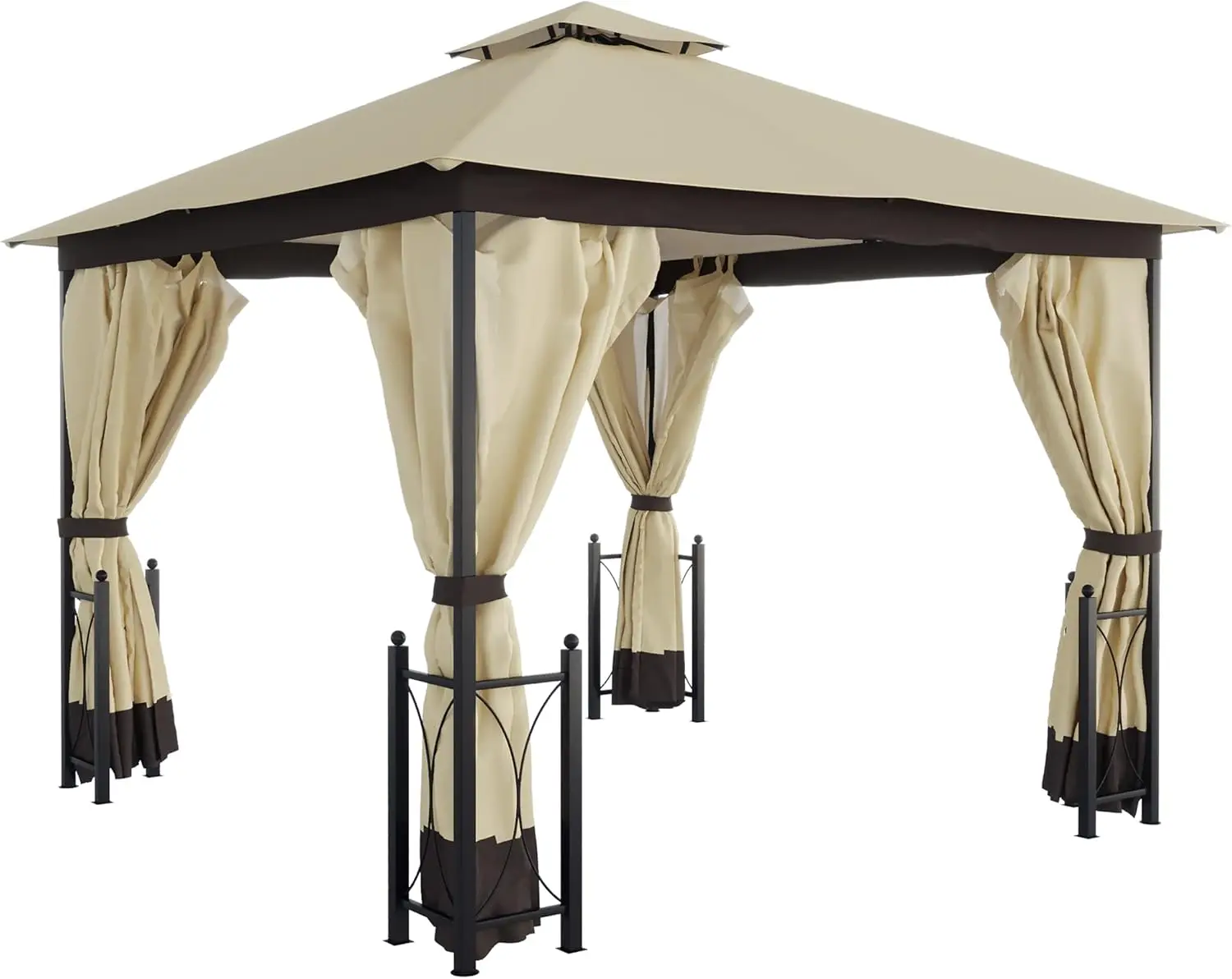 11' x 13' Patio Gazebo, Double Roof Outdoor Gazebo Canopy Shelter with Netting & Curtains, Steel Corner Columns for Garden,