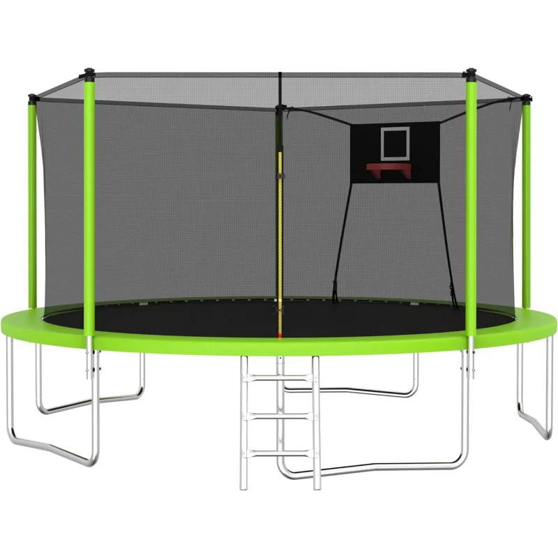 1000 LBS 14FT Outdoor Trampoline with Basketball Hoop & Safety Enclosure Net -ASTM Approved, Backyard Trampoline, Recreation