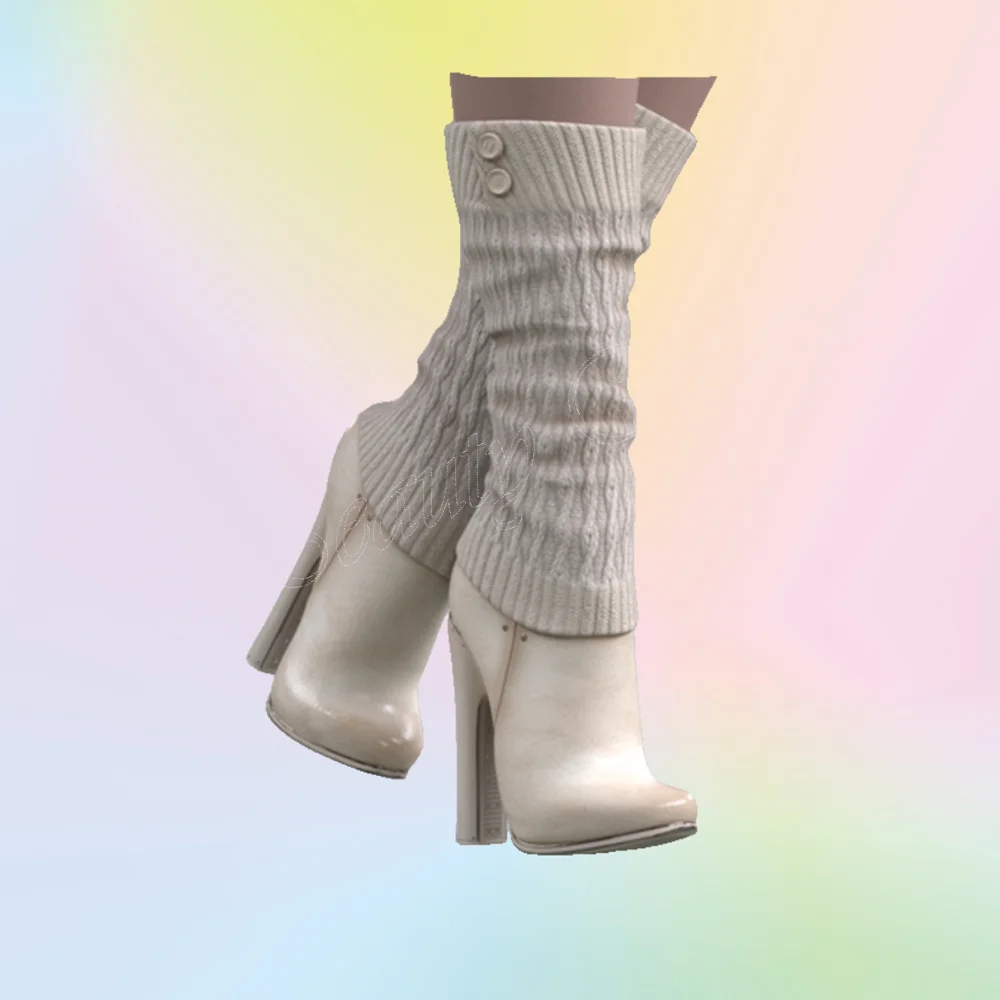 Weiße Patchwork-Stiefel, mittlere Waden, neuartiger Stil, feste Schuhe, Stilettos-Absatz, hohe Absätze, Schuhe für Damen, Schuhe 2024, Zapatos Para Mujere