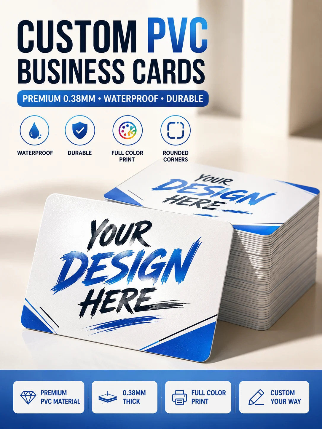 Custom PVC Business Cards Personalized Logo Photo Text QR Code Plastic Name Cards Waterproof Matte Glossy Frosted 85x54mm