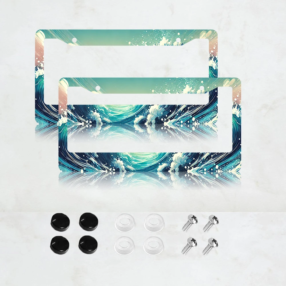 

Комплект из 2 шт. алюминиевых рамок для номерных знаков с акварельным рисунком «Океанские волны», традиционный дизайн, разноцветные, автозапчасти