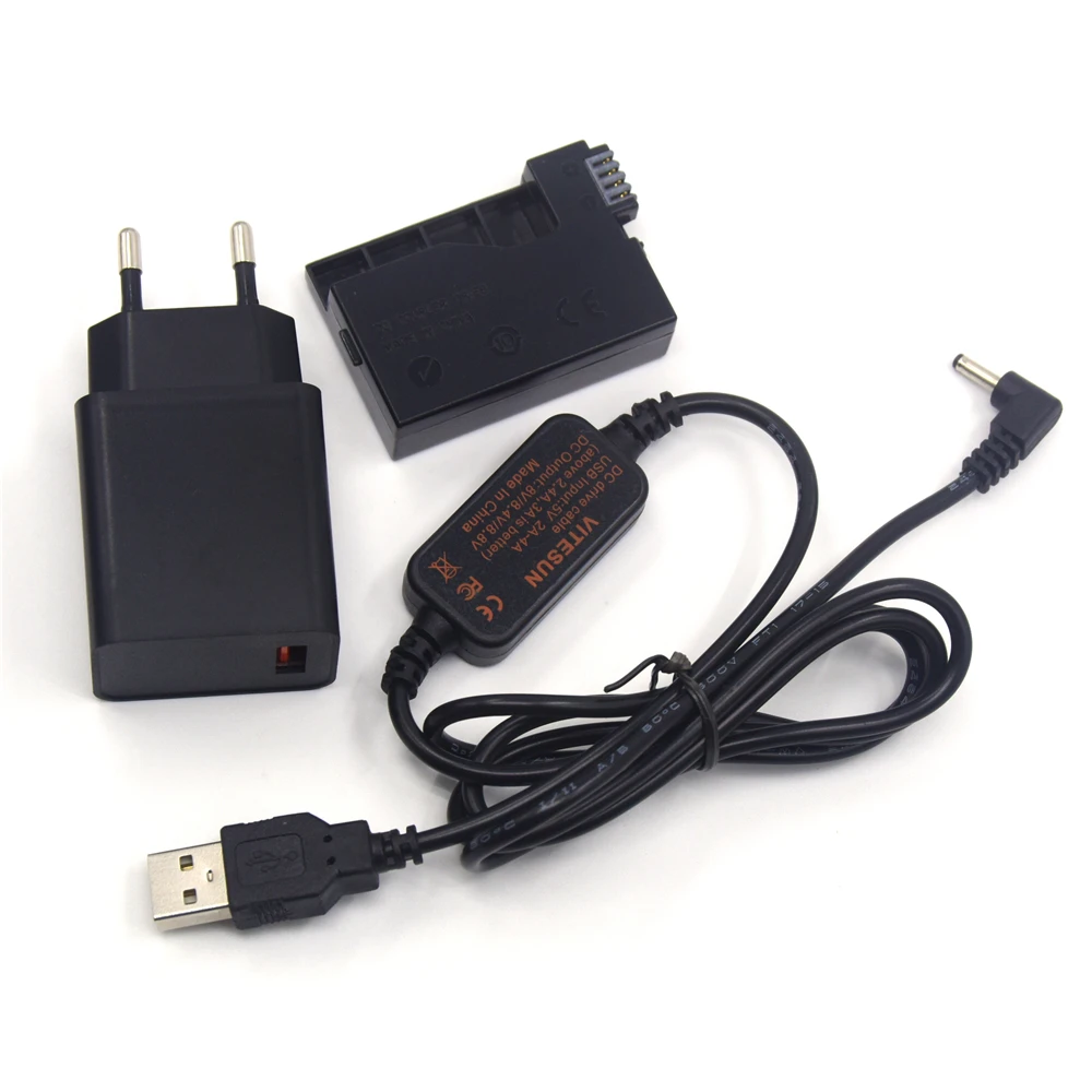 QC3.0 18W USB Charger + USB Power Adapter Cable + LP-E8 Dummy Battery DR-E8 for Canon EOS T2i T3i T4i T5i 550D 600D 650D 70