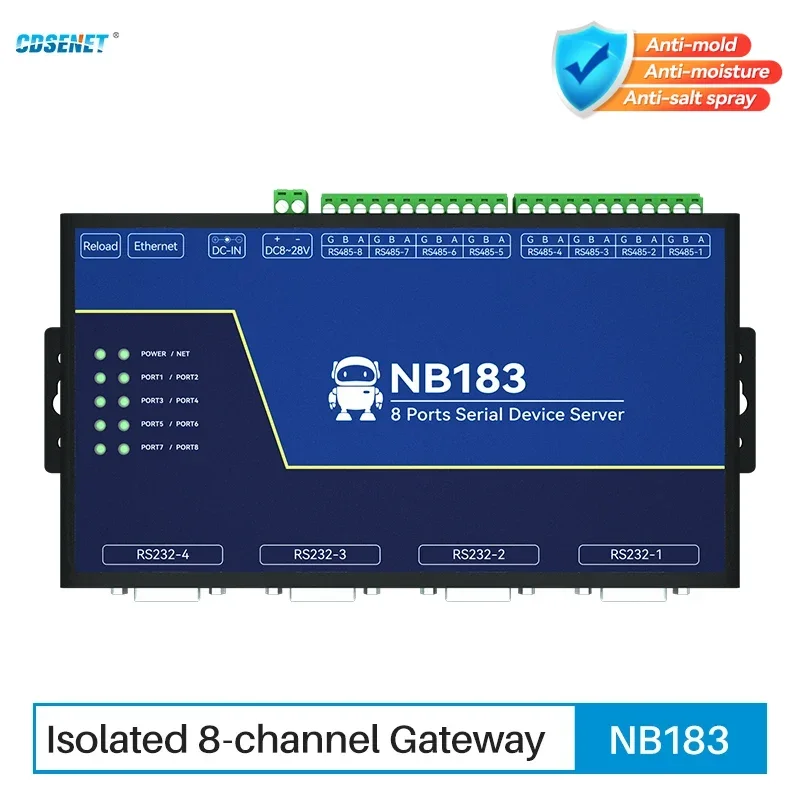 Modbus Gateway RS485/232 to RJ45 Ethernet Transparent Transmission 8 Way Serial Server CDSENET NB183 TCP UDP MQTT HTTP Watchdog