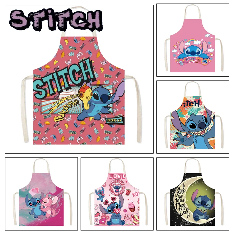 Disney Stitch Apron Fashion Women Men Oil-proof Antifouling Cartoon Home Cooking Cleaning Aprons Kitchen Tools Accessories