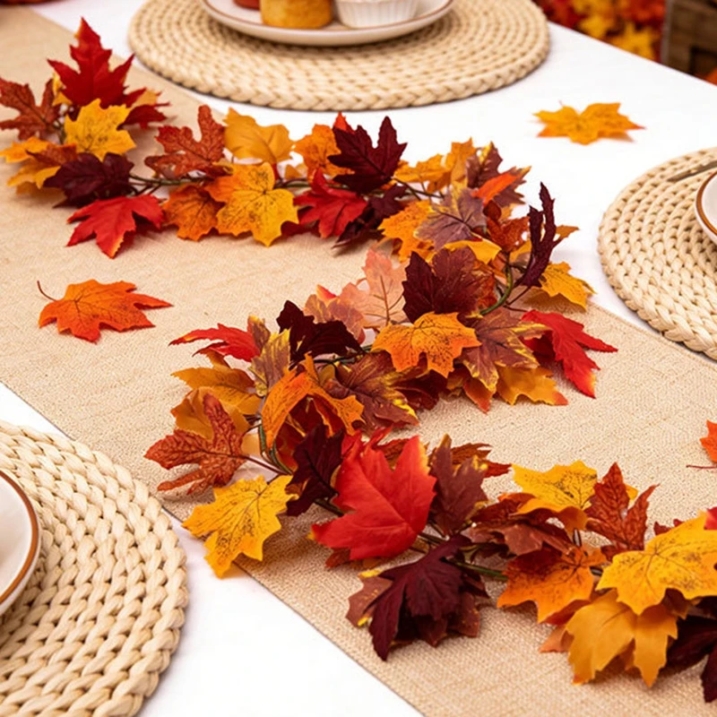 2/4/10M Rattan-Kunstblätter Künstliche Ahornblatt-Girlande Herbstdekoration Rattan für Thanksgiving Halloween Künstliche abgefallene Blätter – Detail 8