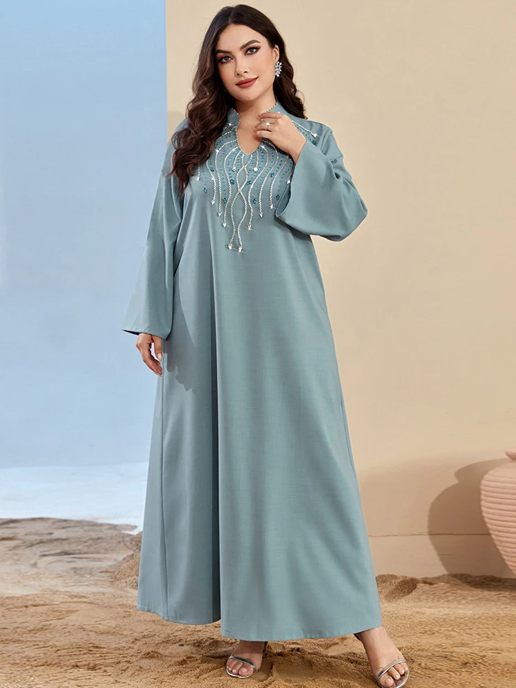 Eid Stand Collar Party Dress for Women Muslim Abaya Jalabiya Dress Kimono Maxi Robe Moroccan Caftan Elegant Party Vestidos 2023