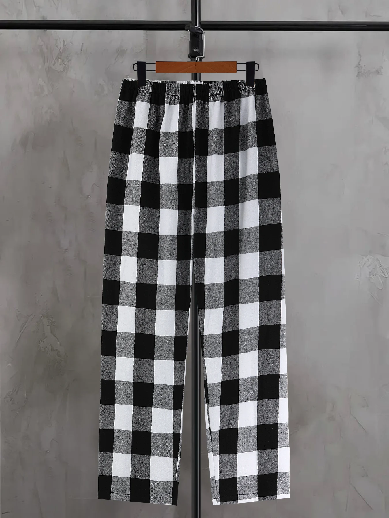 Men's Plaid Elastic Waist Casual Pants Summer Loose Straight Loungewear Pajama Trousers