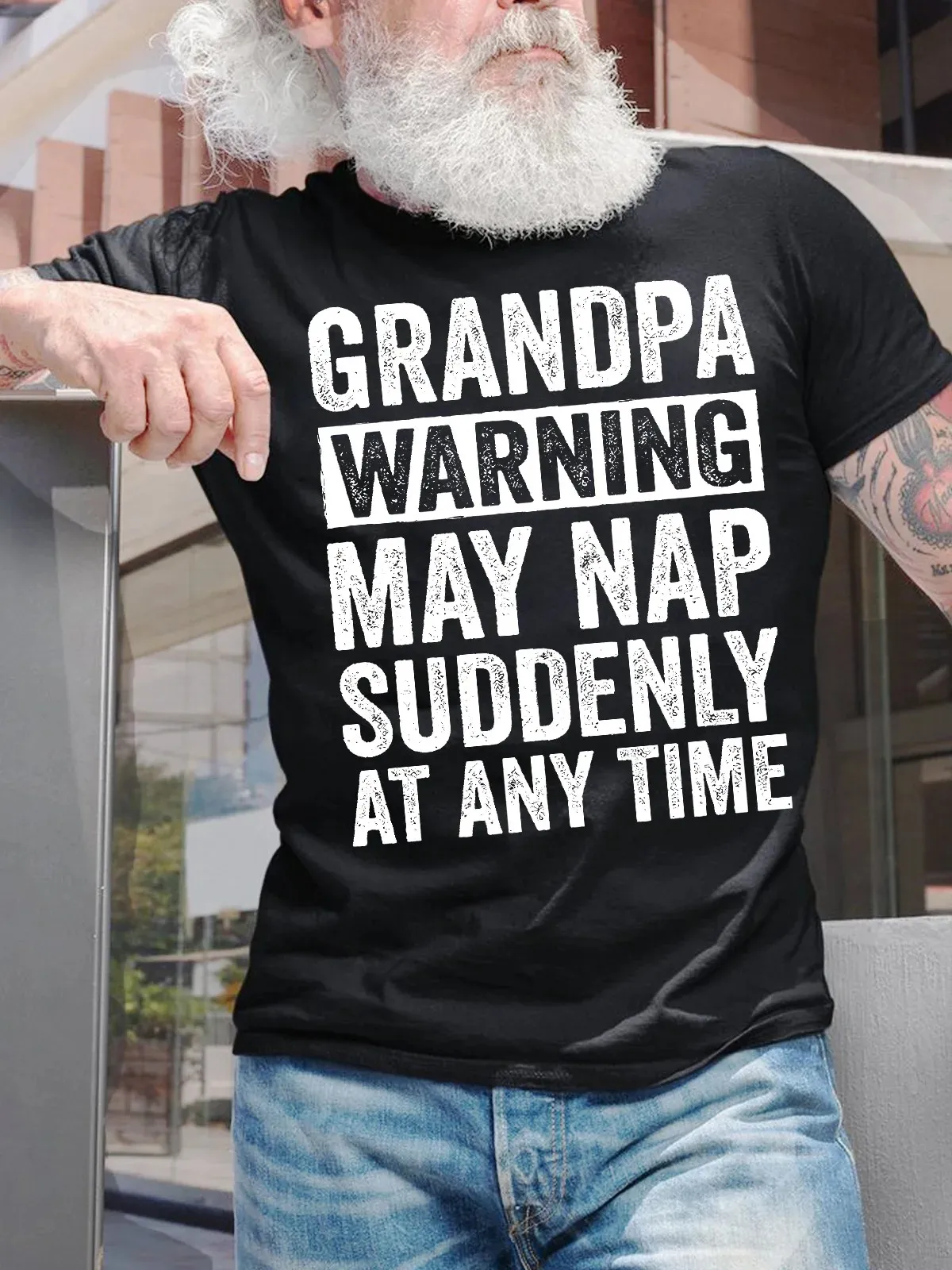 

Men's Grandpa Warning May Nap Suddenly At Any Time Funny Graphic Printing Casual Text Letters Cotton T-Shirt