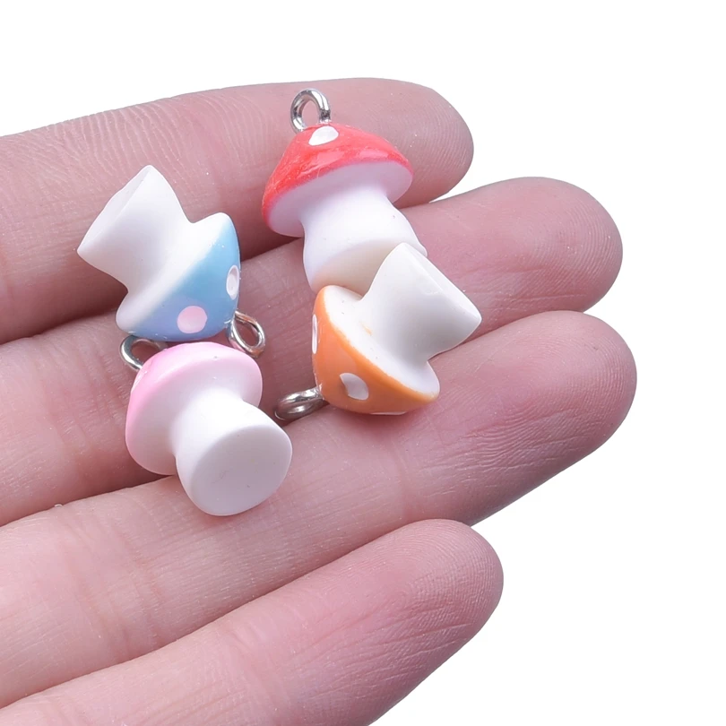 10/30/50/100pcs/Lot Cute Colorful Resin 3D Mushroom Charms Pendant For Jewelry Making Diy Earrings Keychain Handmade Accessories