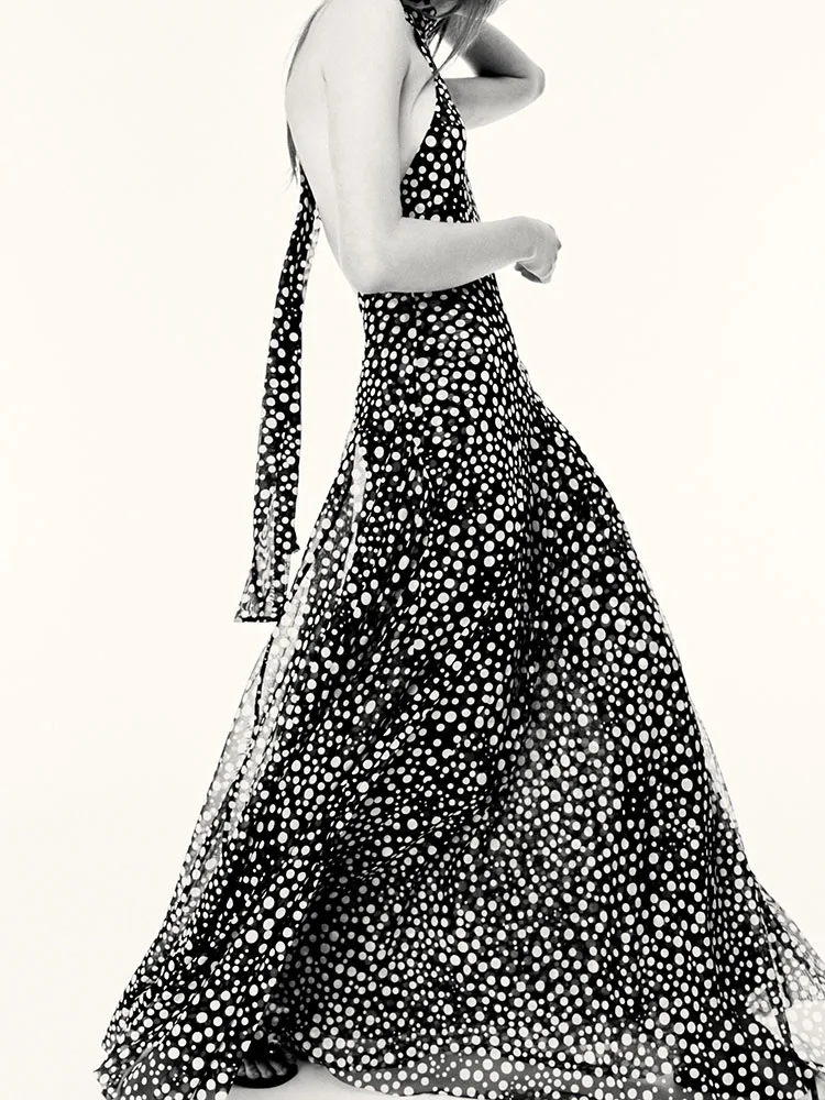 ฤดูร้อนมาถึงใหม่ ZA2025 Ele Bal Polka Dot แขวน Ne ยาว Dr Ladylike ชุดผู้หญิง Treetting Faion