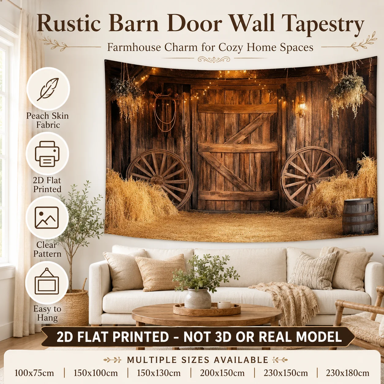 

Rustic Barn Door Tapestry 2D Flat Printed Peach Skin Wall Hanging Vintage Farmhouse Backdrop For Living Room Bedroom Home Decor