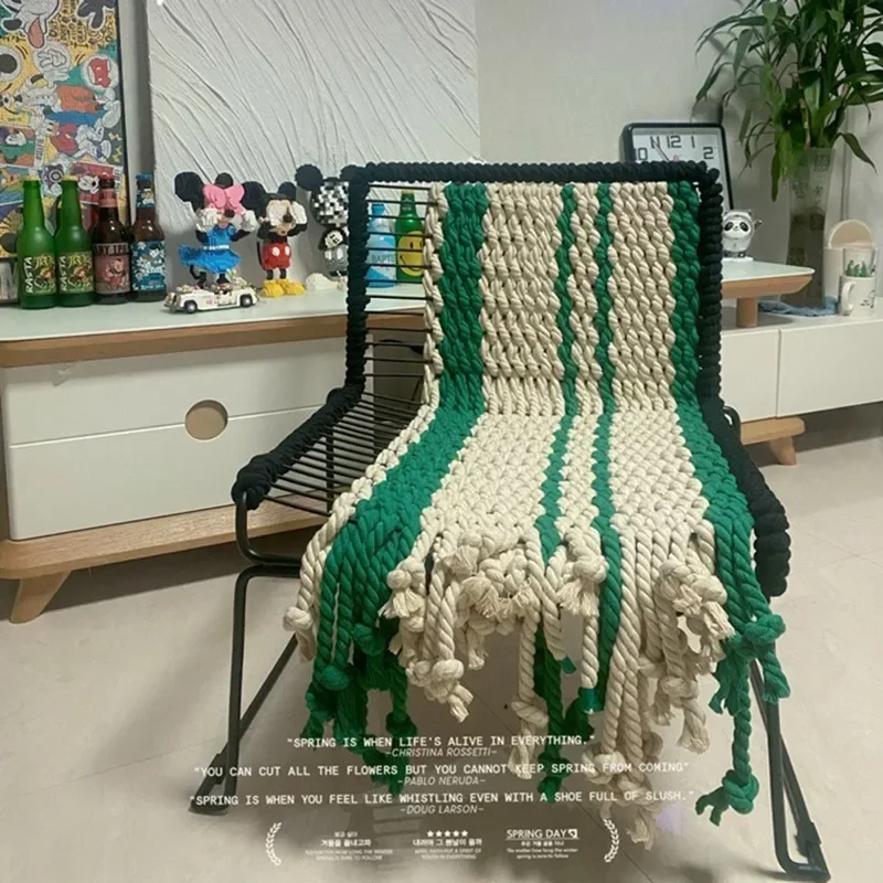 Armchair Furniture Scandinavian Ins Woven Sofa Single Household Iron Lazy Leisure Backrest Stool Net Red Photo Clothing image 2
