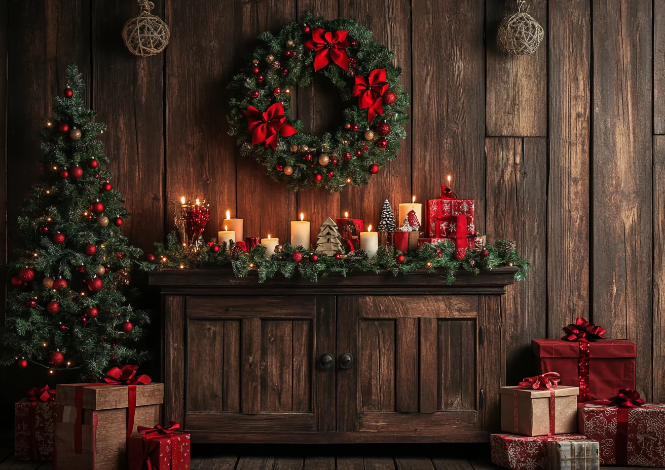 

Winter Christmas Photography Background Green Wall Window Curtain Xmas Tree Kids Family Portrait Decor Backdrop for Photo Studio