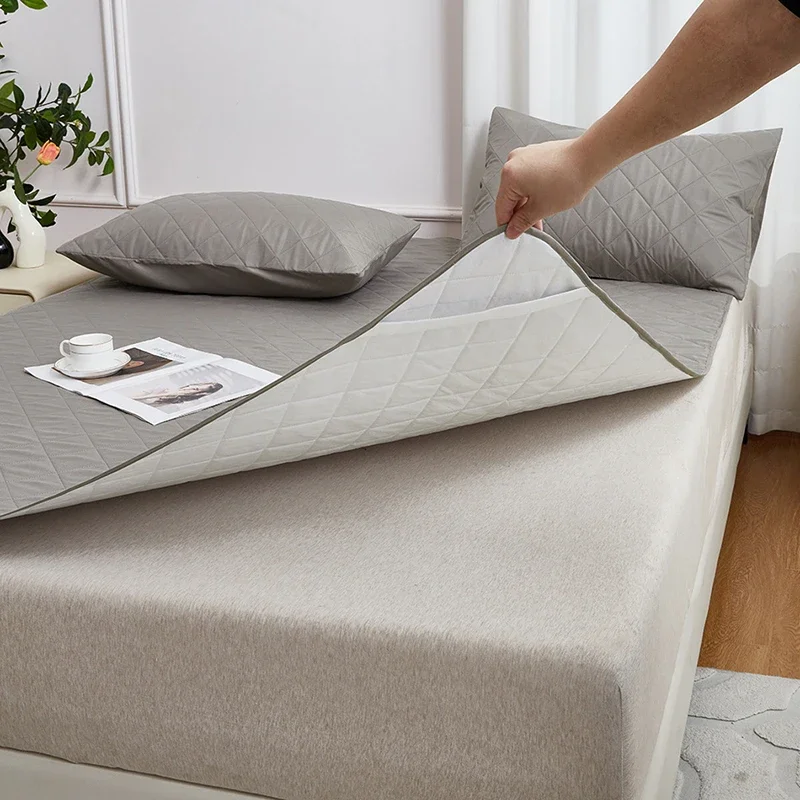 Non Slip Waterproof Mattress Protector Queen King Size Soft Bed Mat Solid Color Single Double Mattress Pad with Elastic Straps