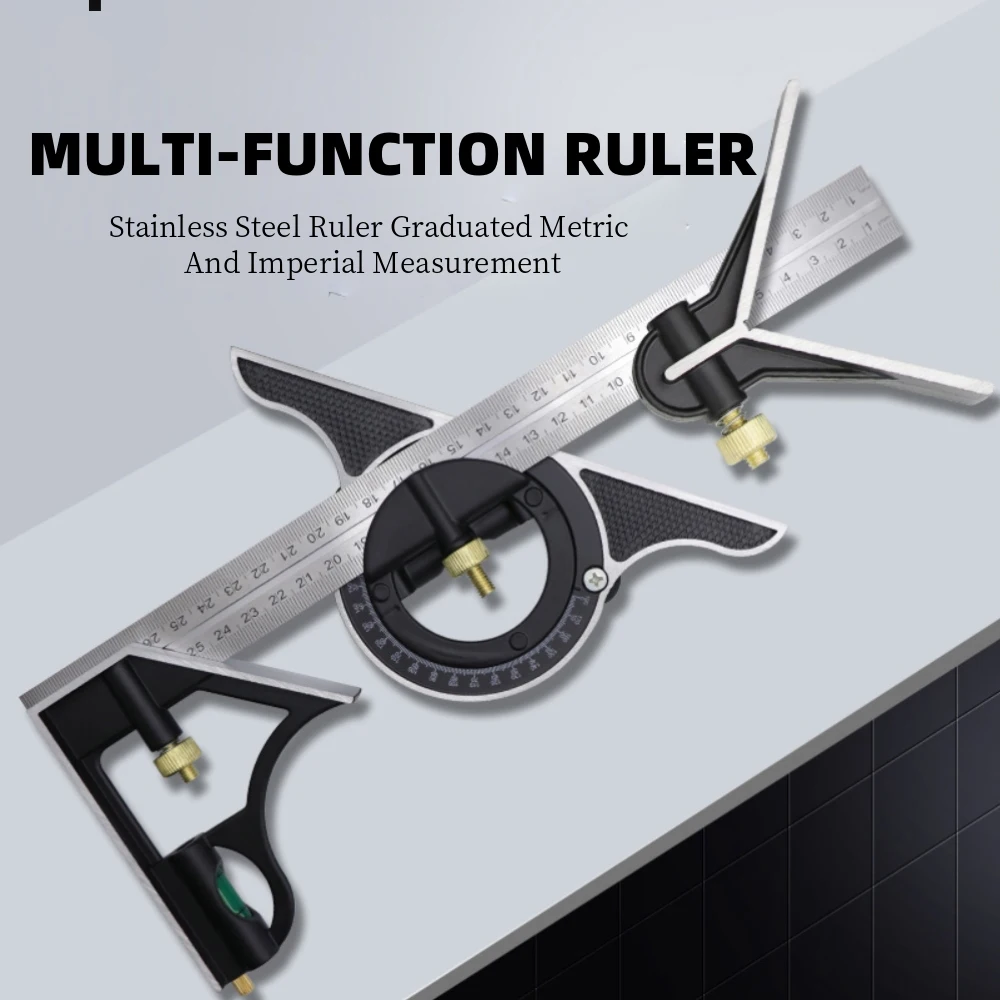 Adjustable Ruler 3 In1 Multi Combination 300mm Square Angle Ruler Measuring Set Universal Ruler Right Angle Protractor Tools Set