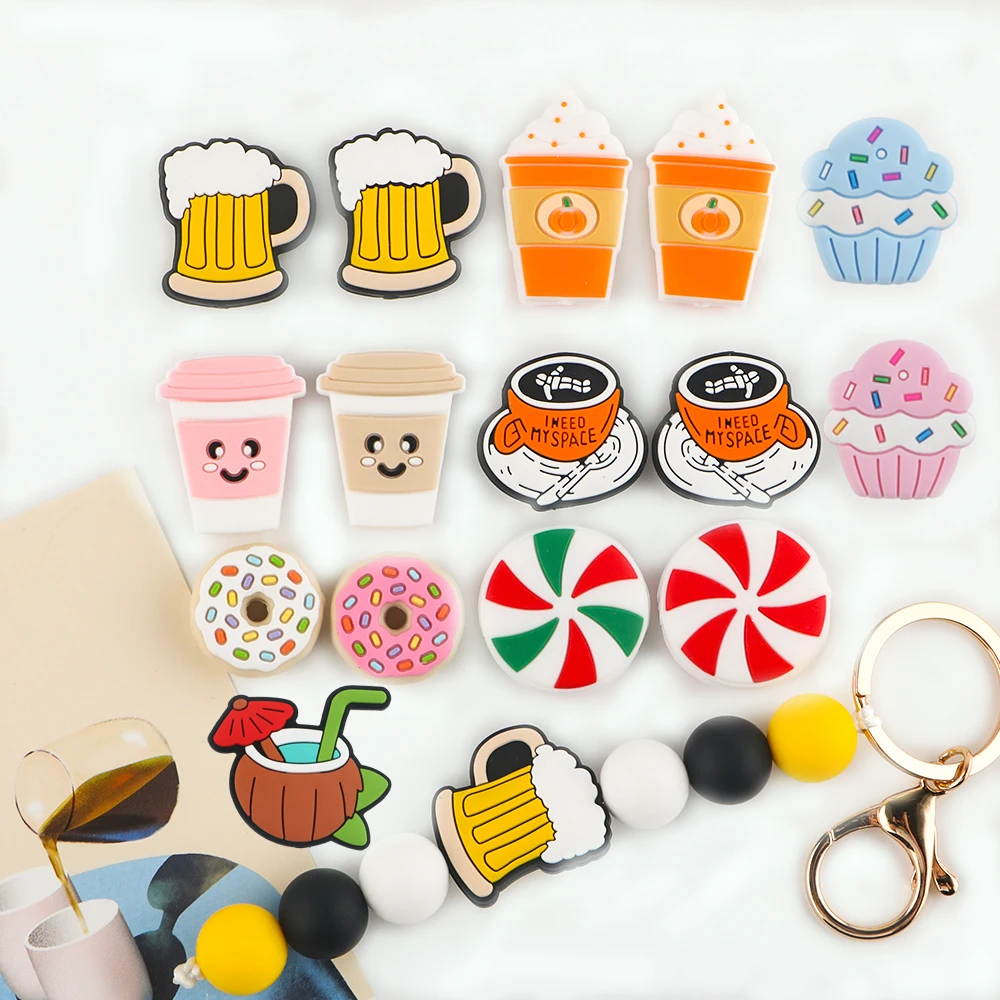 5/10Pcs New Cartoon Coffee Cup Doughnut Fruit Silicone Beads For Jewelry Making DIY Jewelry Necklace Bracelet Accessories