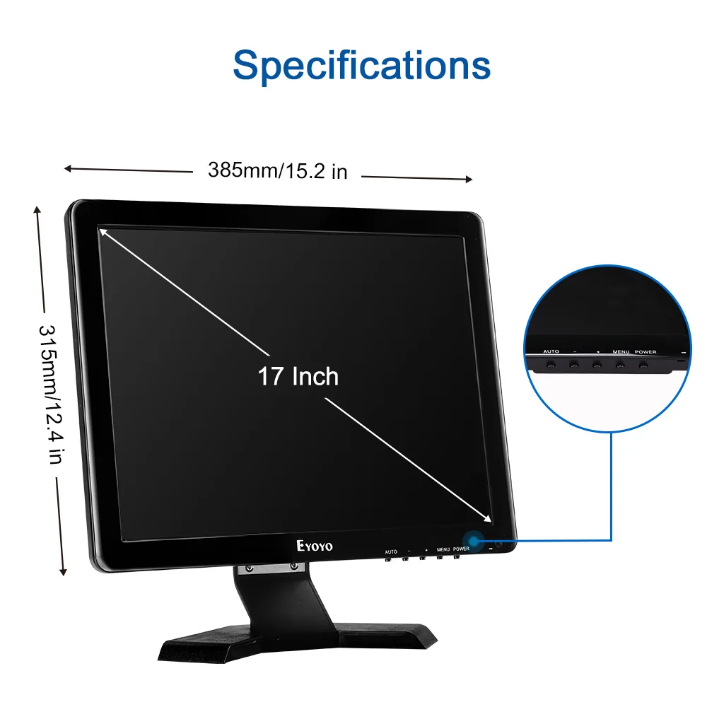 Eyoyo EM17A 17 Inch Desktop Monitor HD 1280×1024 TFT Screen With AV BNC USB VGA HDMI Input Small TV Display For CCTV System PC