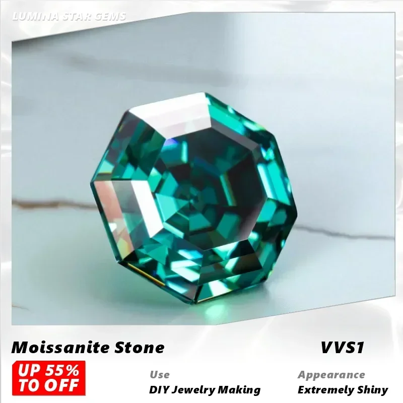

L-Green Natural Color Wholesale Moissanite Stones Octagon Shape Emerald DIY Charms Ring Necklace Earrings Main Materials with Ce