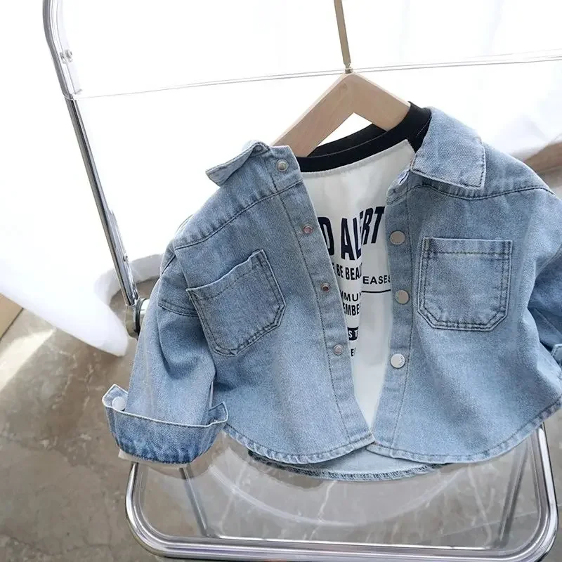 Children's Shirt Soft Denim Thin Coat Spring and Autumn Boys and Girls Baby Casual Shirt Children's Bottom Top