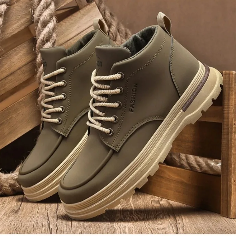 Men's Shoes Fashion Casual High-top Boots Lace Up Platform Boots 2026New Men's High-top Sneakers Work Ankle Booties Botas Hombre
