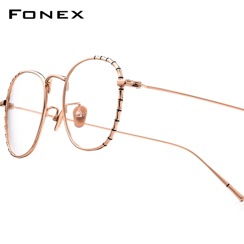 FONEX Titanium Glasses Frame Women Brand Design Retro Round Eyeglasses for Men Vintage Japanese Ultralight Rose Gold Eyewear 981