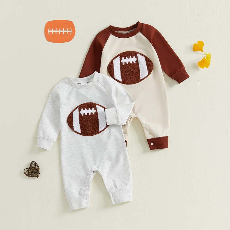 

Baby Boy Rugby Embroidery Sweatshirt Romper Long Sleeve Jumpsuit for Infant Newborn Clothes Fall Outfit