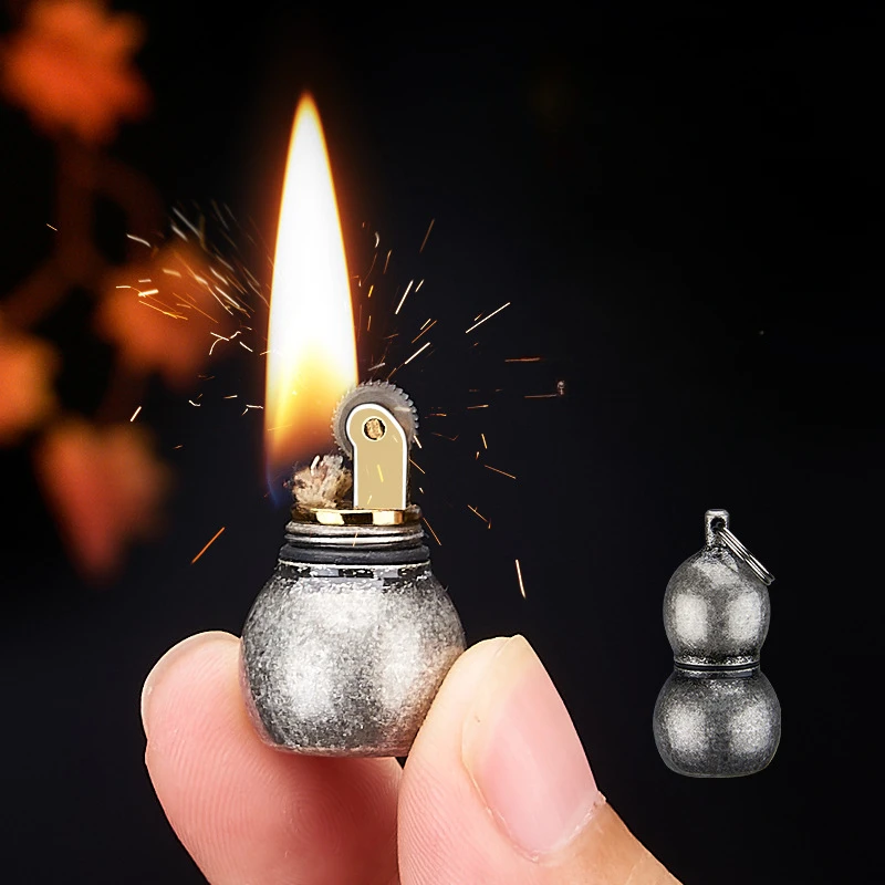 Creative Shape Mini Gourd Grinding Wheel Kerosene Lighter Cute and Compact To Carry Around Small Gourd with Its Own Hanging Loop