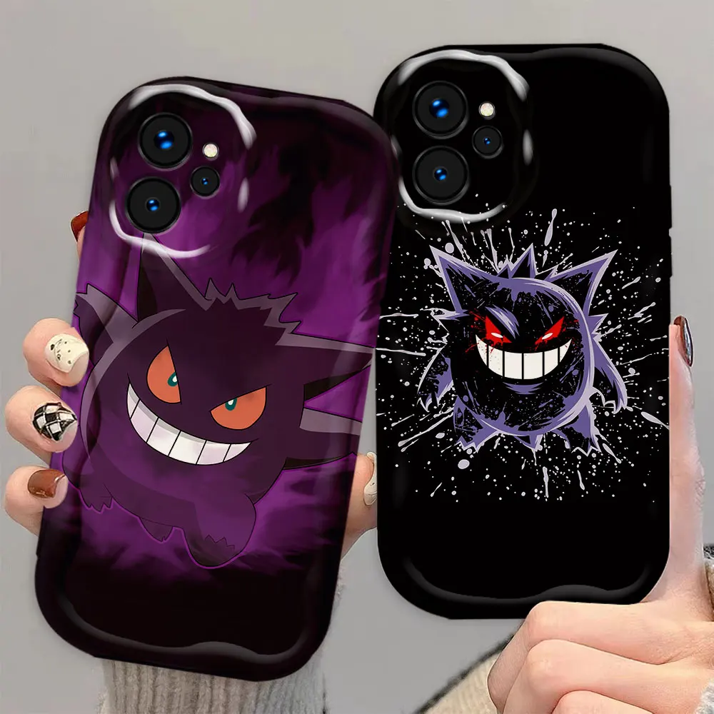 Anime P-Pikachu-G-Gengar 3D Wave Phone Case For REALME 5 6 7 7I 8 10 11 12 C20 C33 C35 C55 C63 C65 C67 C21Y GT 3 6 NARZO 50 Case