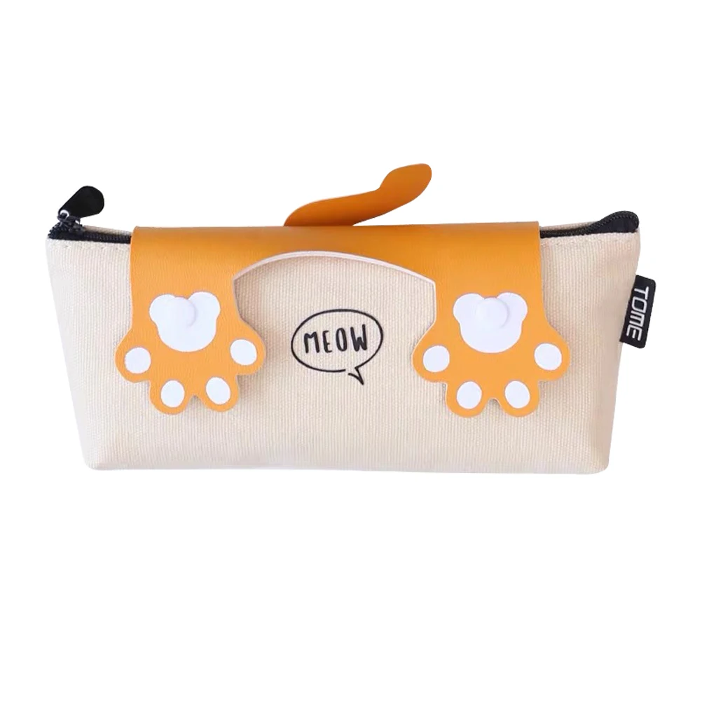 

Pencil Case Canvas Stationery Bag Random Color Portable Pen Pouch Zipper Storage Kids School Supplies