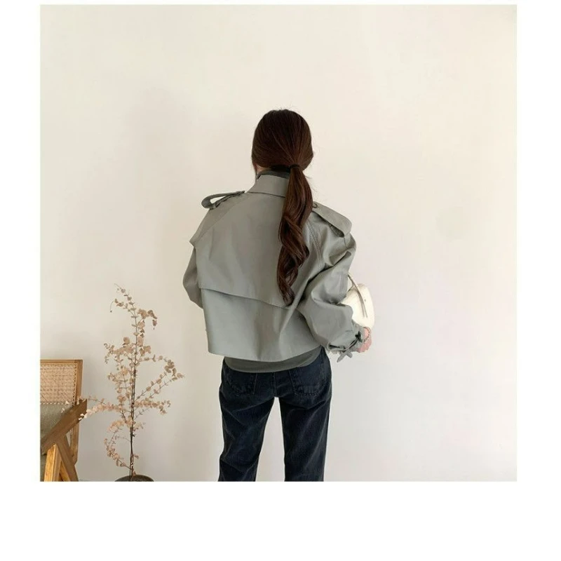 Korean Chiccq Retro Lapel Design Sense Double-breasted Loose Versatile Long-sleeved Short Trench Coat Female Niche Temperament