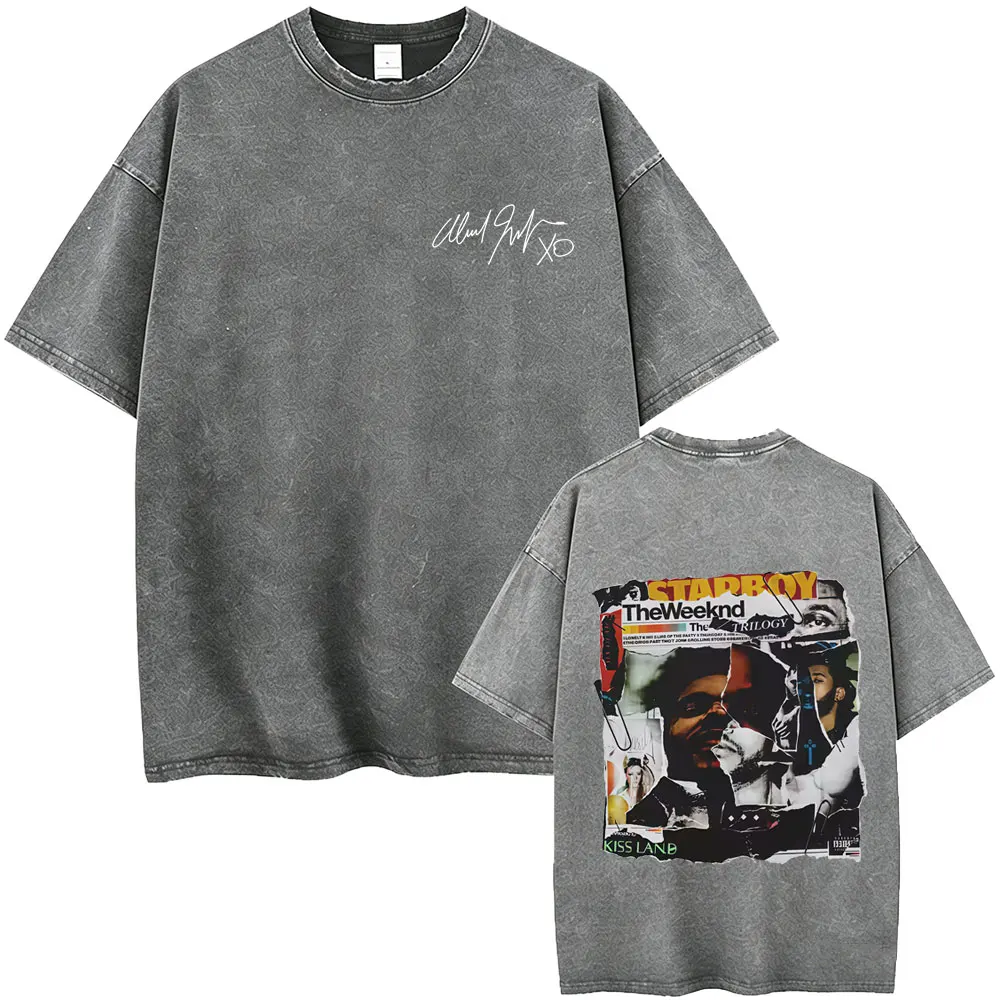 Rapper The Weeknd Album Cover Vintage T-Shirt für Männer und Frauen Hip-Hop Rap Pop Musik Kurzarm-T-Shirts Harajuku Streetwear – Detail 3