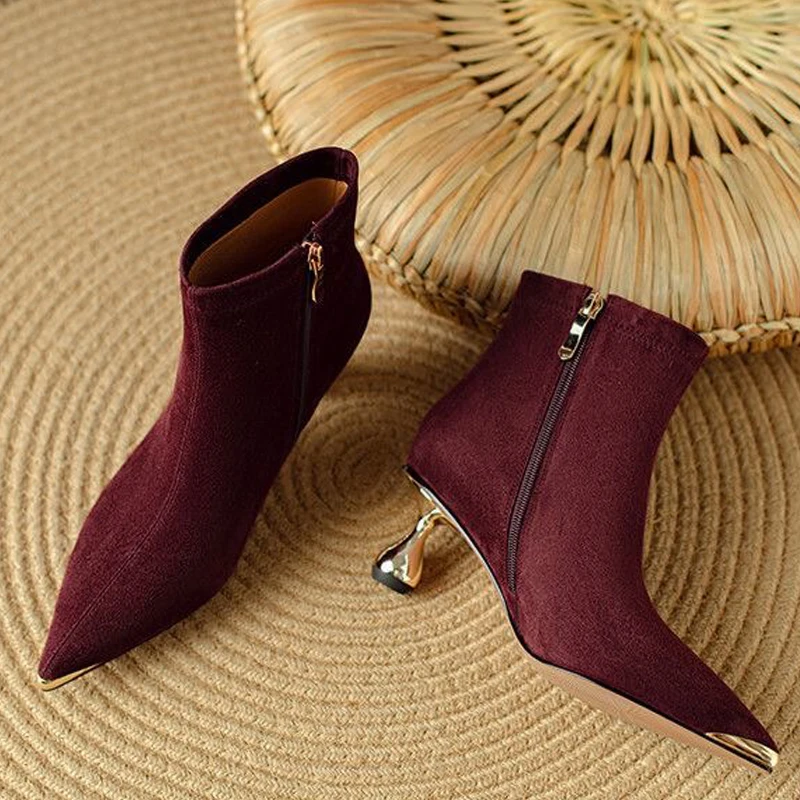 

Pointed Toe Women's Boots High Heels Suede Fashion Shoes Luxury Winter Ankle Boots 2025 Designer Sexy Dress Pumps Mujer De Botas
