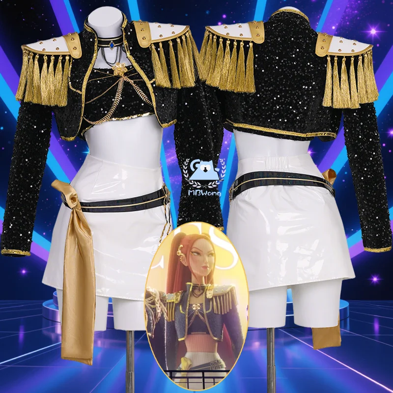 

HUNTR/X Mira Косплей Костюм Золотой Черный Поющий Костюм Идол Мира Кпоп Охотники Демонов Для Хэллоуина Взрослых Женщин Мужчин Опора