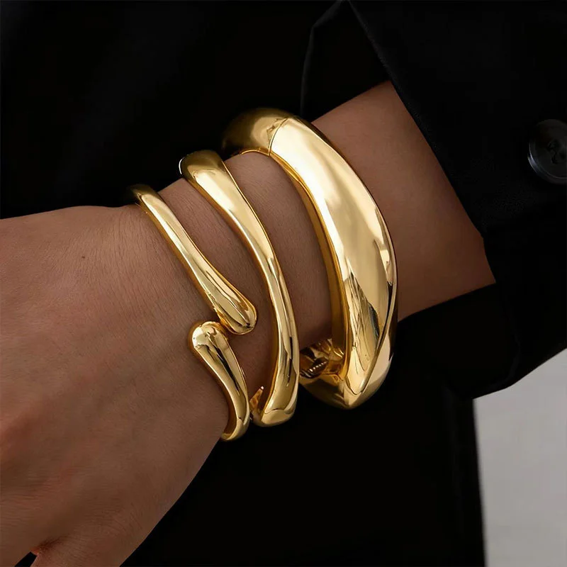 3 Styles Vintage Hip Hop Metal Cuff Bangles Punk Gold Silver Color Geometric Teardrop Bangles For Women Bracelet Men Jewelry New