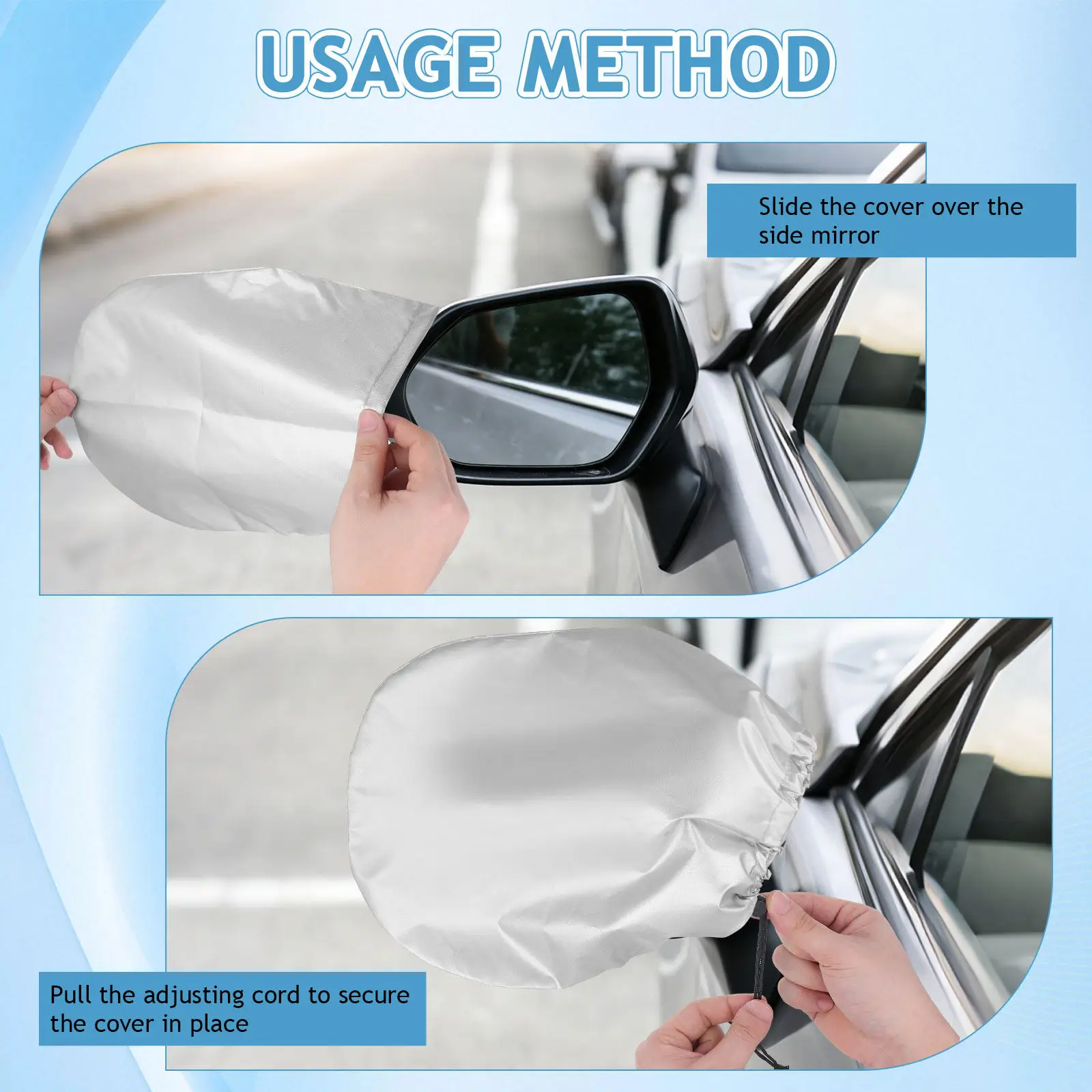 2Pcs Car Rearview Mirror Protective Covers Silver Oxford Cloth Quick Installation Side Mirror Covers Snow Rain Resistant