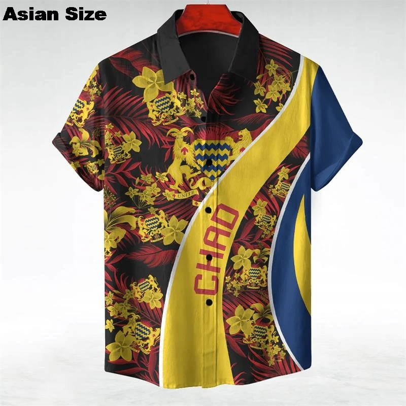 

Chad Flag Map 3D Print Shirts For Men Clothes Casual Hawaiian Shirt National Emblem Lapel Blouse Coat Of Arms Short Sleeve Tops