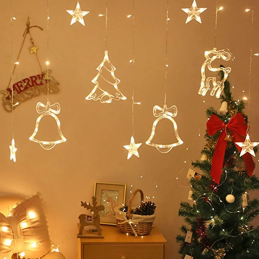 

Creative Christmas Decorative Light Elk Santa Claus Color Light Strings Bell Waterproof Curtain Light Courtyard