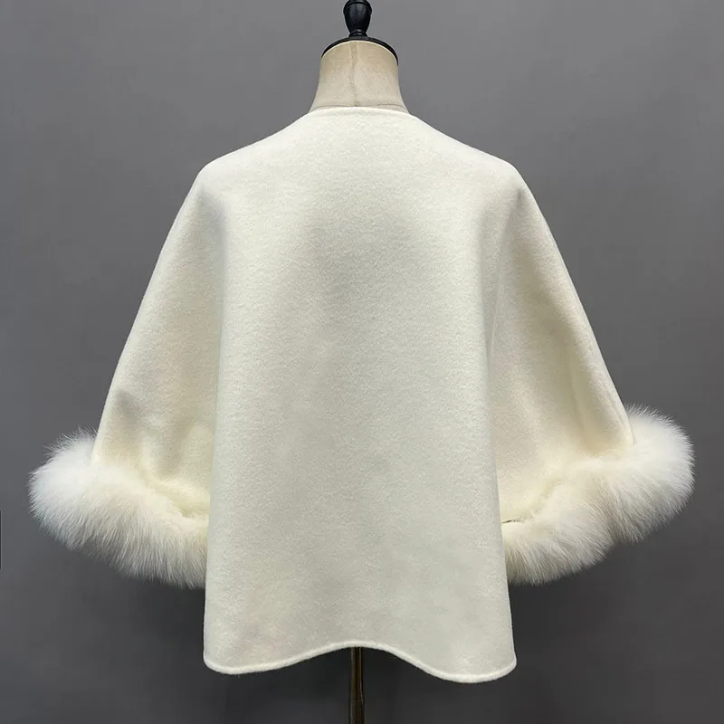 New Fashion Autumn Short Genuine Wool Jacket Women's Casual Coat with Real Fox Fur Cuffs