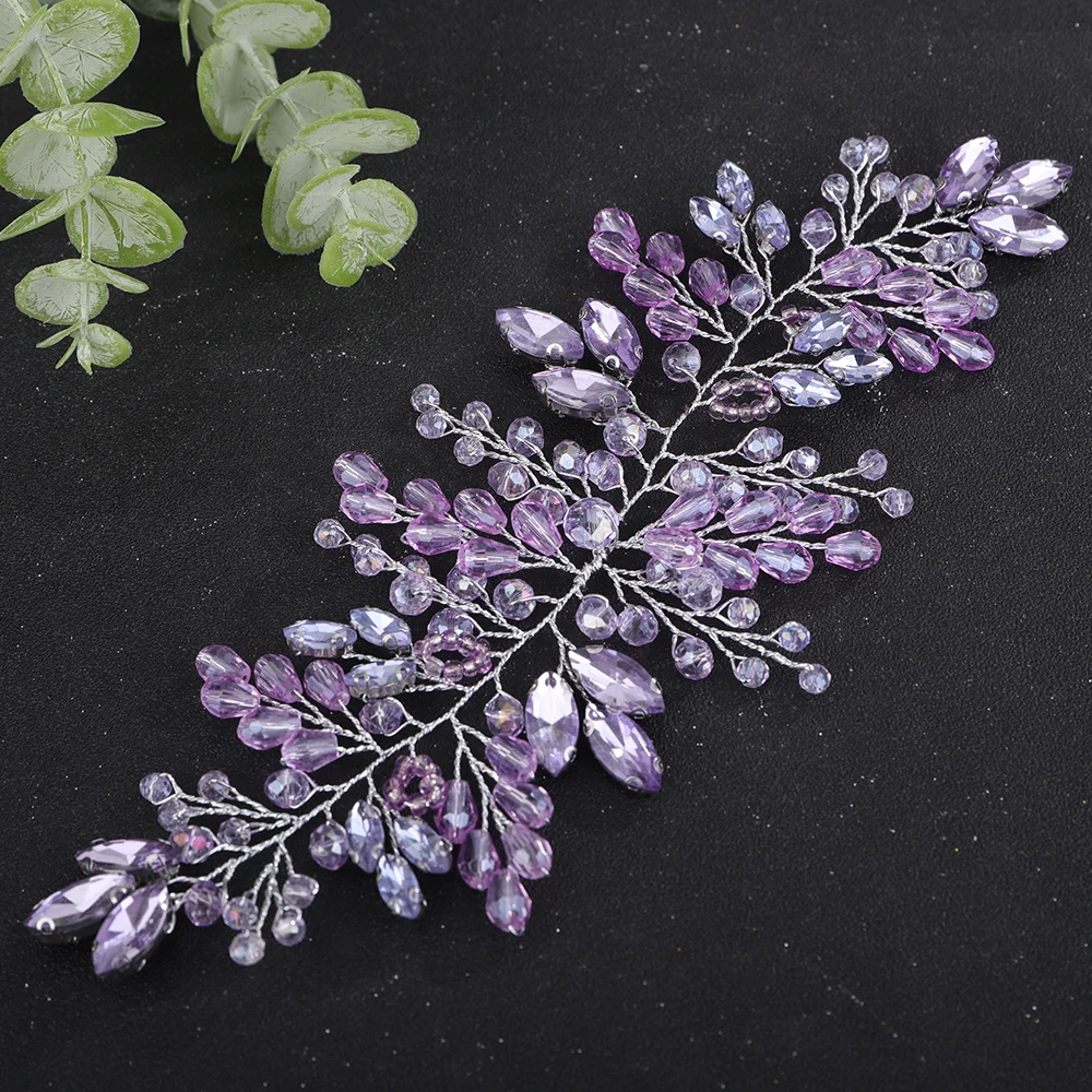 

Модная фиолетовая свадебная повязка на голову со стразами и кристаллами, красные свадебные украшения для волос ручной работы, праздничный головной убор для женщин, тиара