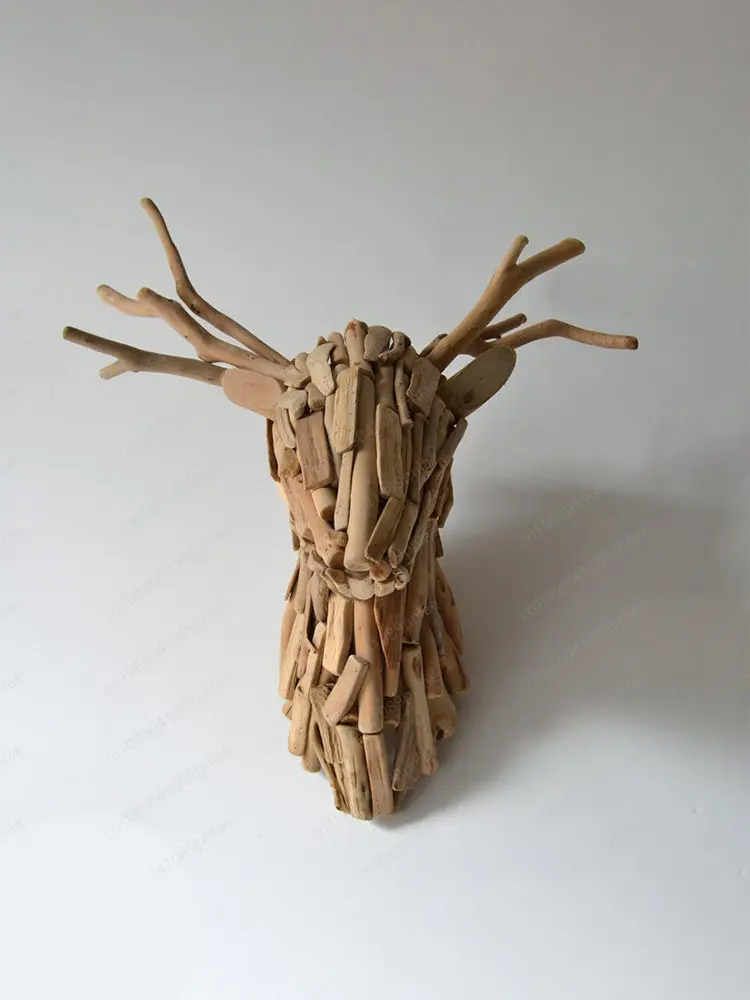 Handmade Solid Wood Lucky Deer Head, Nordic Wall Hanging Wall Decoration, Living Room Entrance Bar Decoration
