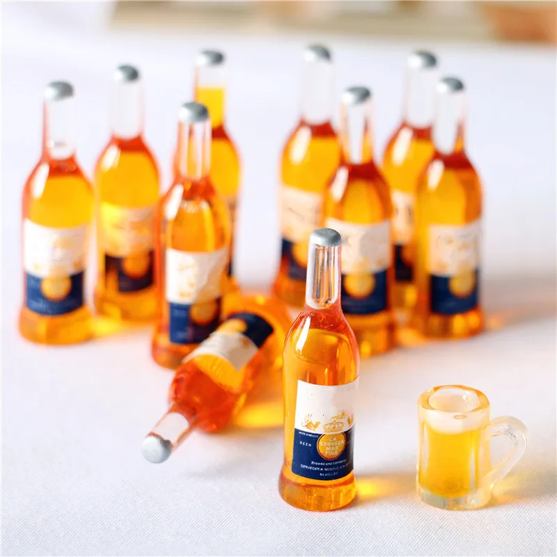 10Pcs Dollhouse 3D Three-dimensional Simulation Beer Bottle Drink Miniature Food Play Toy Models Desktop Decorative Ornaments