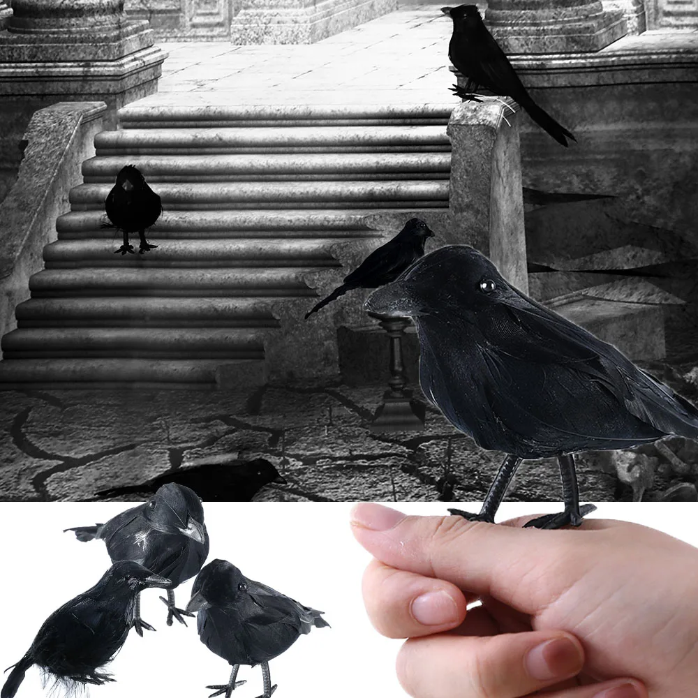 

1pc Halloween Simulation Black Crow Model Artificial Crow Scary Toys For Halloween Party Home Decoration Horror Raven Props
