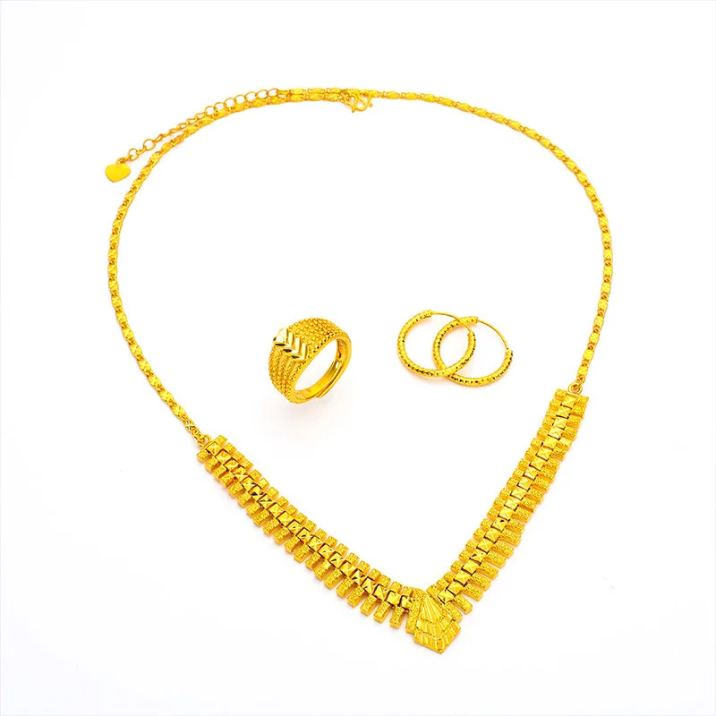 Dubai Fashion 24K Gold Plated Jewelry Sets Wedding Nigeria Indian Necklace Earrings Rings Bride Gifts Wholesales