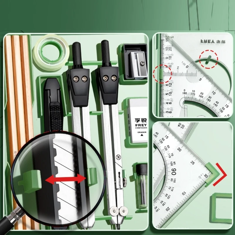 ชุดเรขาคณิตมืออาชีพชุดเรขาคณิตชุดเรขาคณิต-สำหรับศิลปินและนักเรียนอุปกรณ์วาดภาพวาดเข็มทิศชุดร่าง