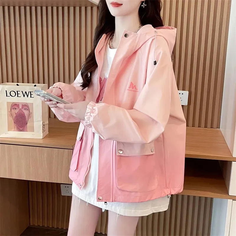 Veste ample pour femme, coupe-vent, paresseux, vêtements d'extérieur, capuche, manches longues, polyvalent, haut décontracté, automne