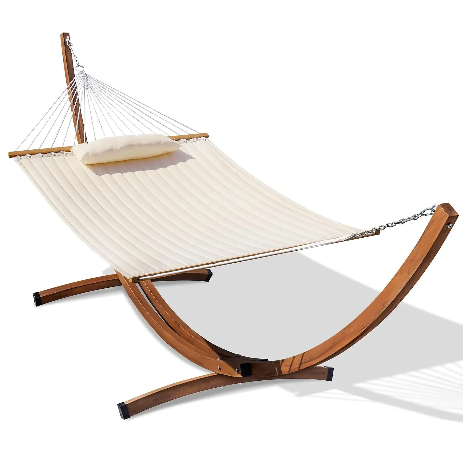 Double Quilted Hammock with 13 ft Curved Steel Wood Grain Stand, Customized