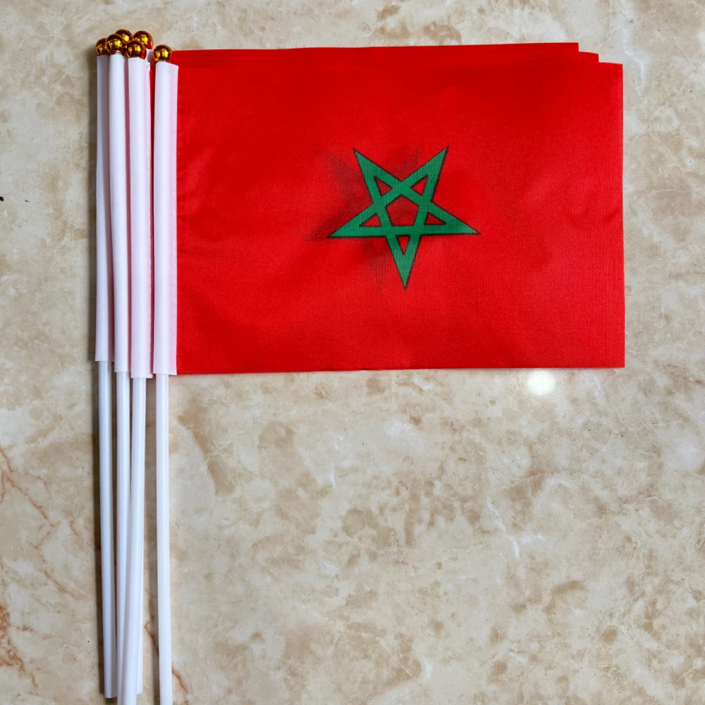 14 * 21cm Moroccan hand-held plastic stick flag outdoor celebration event Moroccan small-sized flag