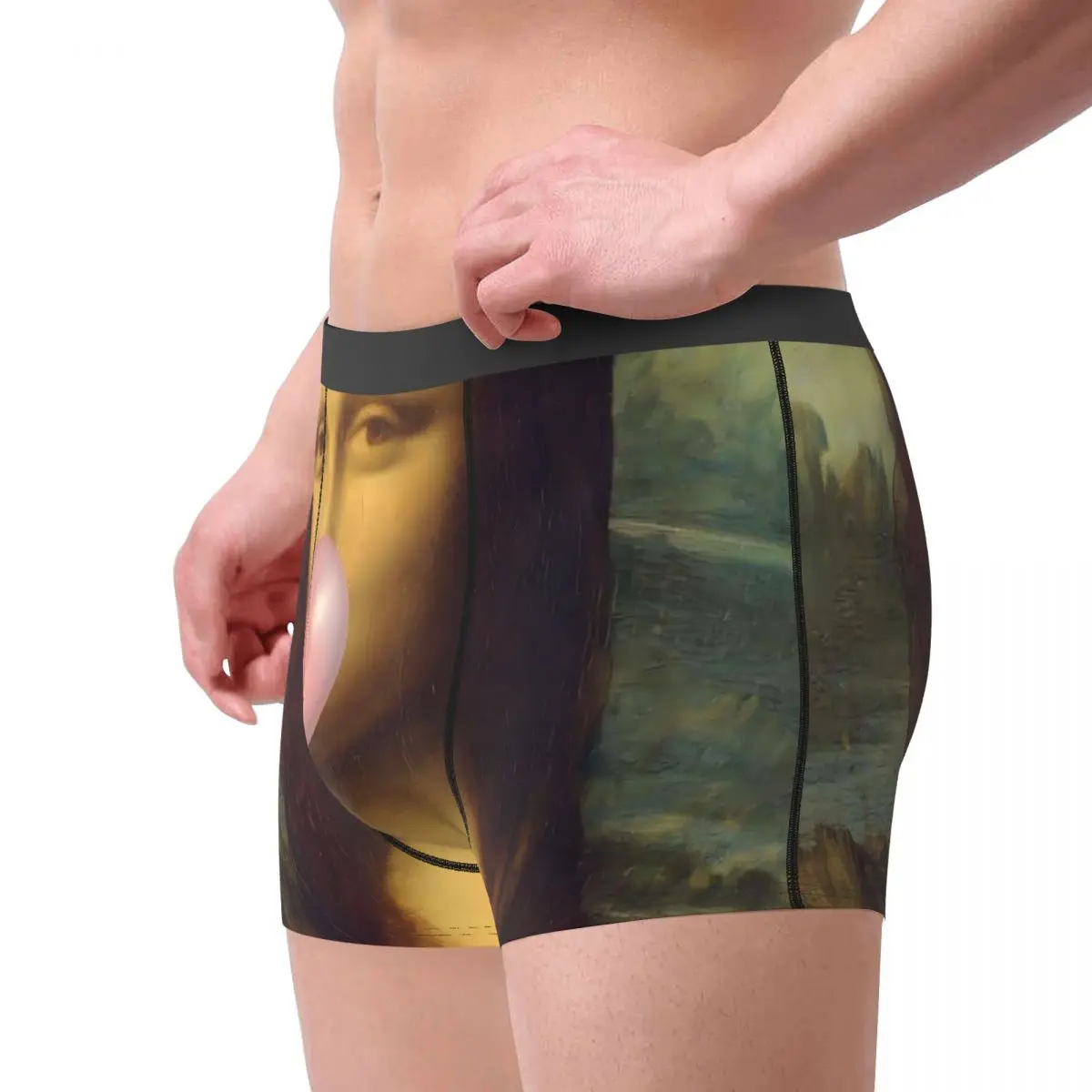 Mona lisa goma de mascar roupa interior homem engraçado cuecas impressão estiramento boxer shorts trendy boxer breve tamanho grande