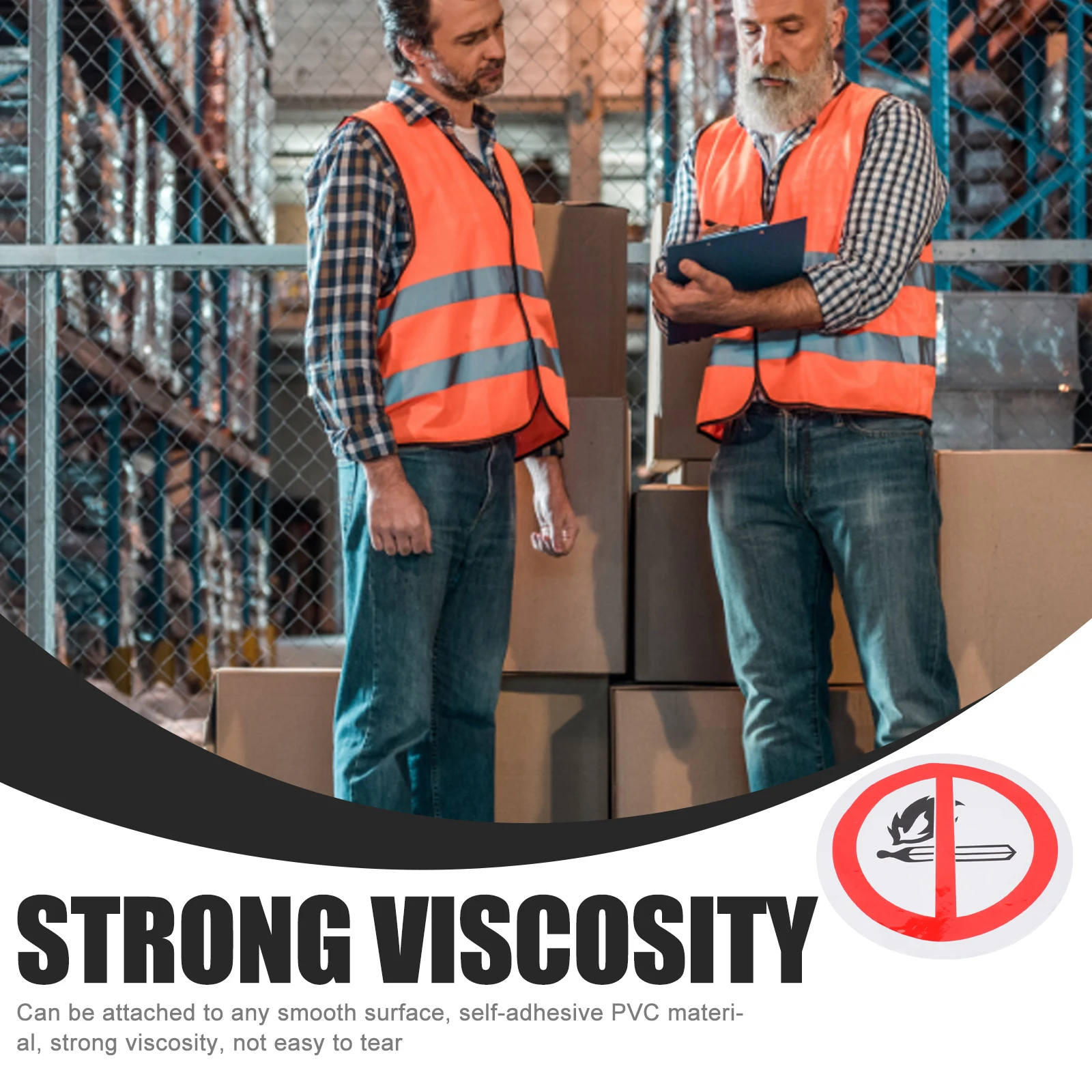 PVC Warning Stickers No Open Flames Safety Labels Round Applique Gas Signs Traffic Symbols Self Adhesive