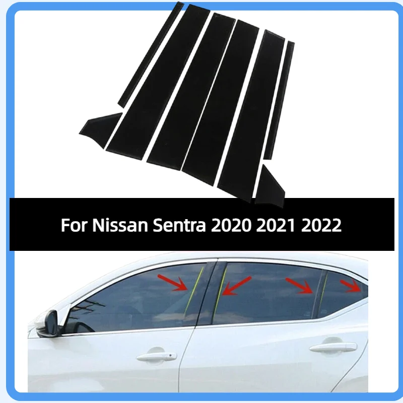

Набор из 8 глянцевых черных накладок на стойки дверей для Nissan Sentra 2020-2022, декоративные накладки на окна, аксессуары для колонн BC, наклейки